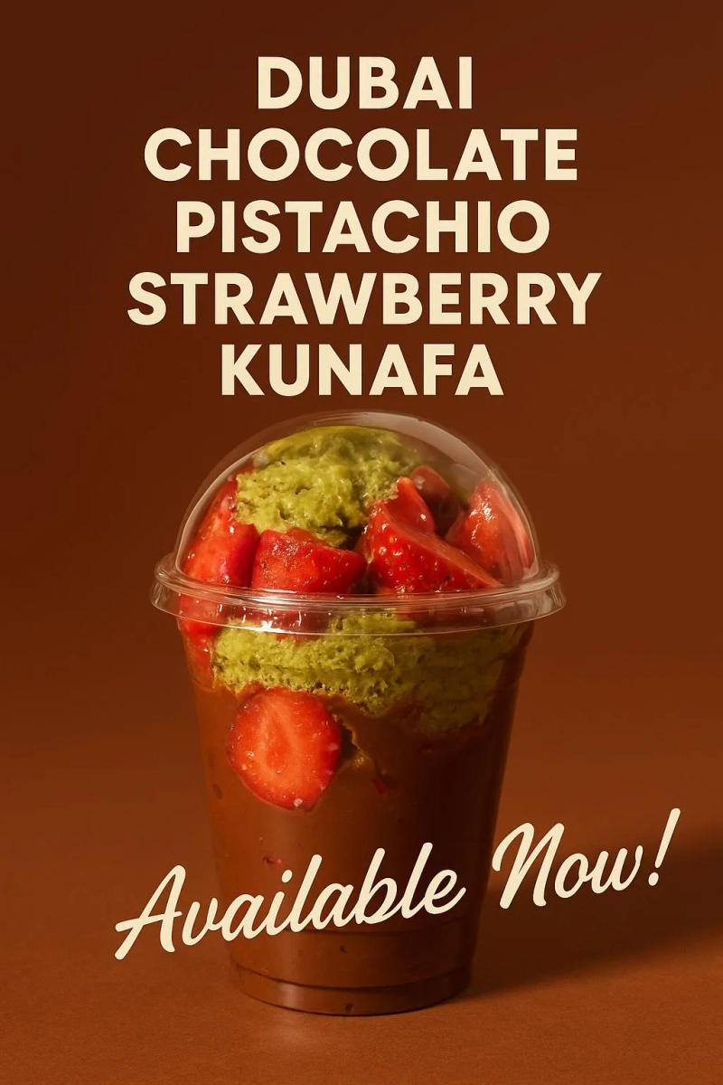 Strawberry Dubai Chocolate Pistachio Kunafa Cup